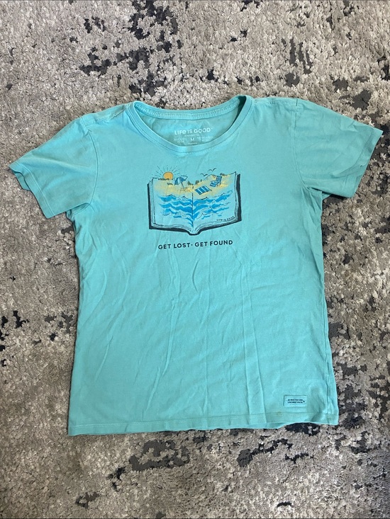 Life Is Good Tops - Life Is Good Turquoise Graphic Tee with Beach Book Design